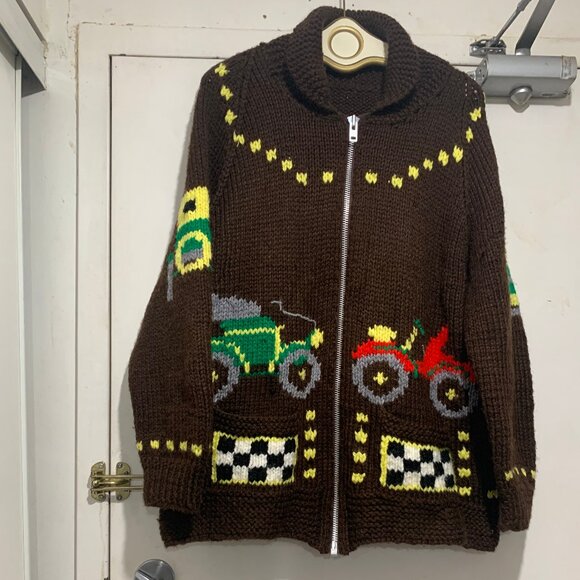 HAND KNITTED GRAPHIC SWEATER CARDIGANS SIZE XL - Picture 2 of 9